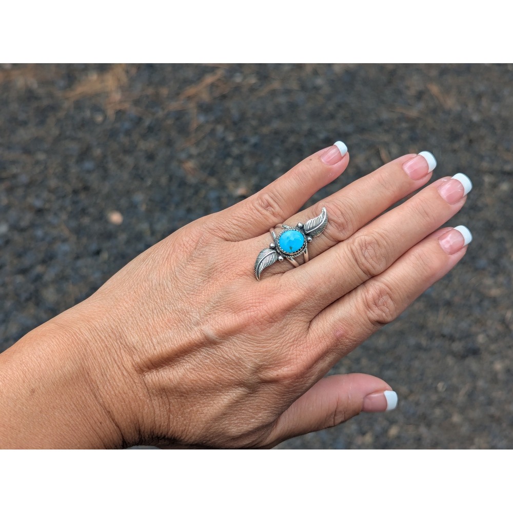 Handmade Navajo Turquoise Ring Sterling Silver Native American Jewelry Sz 8.25**